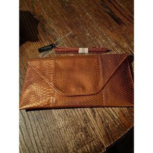 New Bella Collection Metallic Orange Clutch Purse Handbag with Shoulder Strap